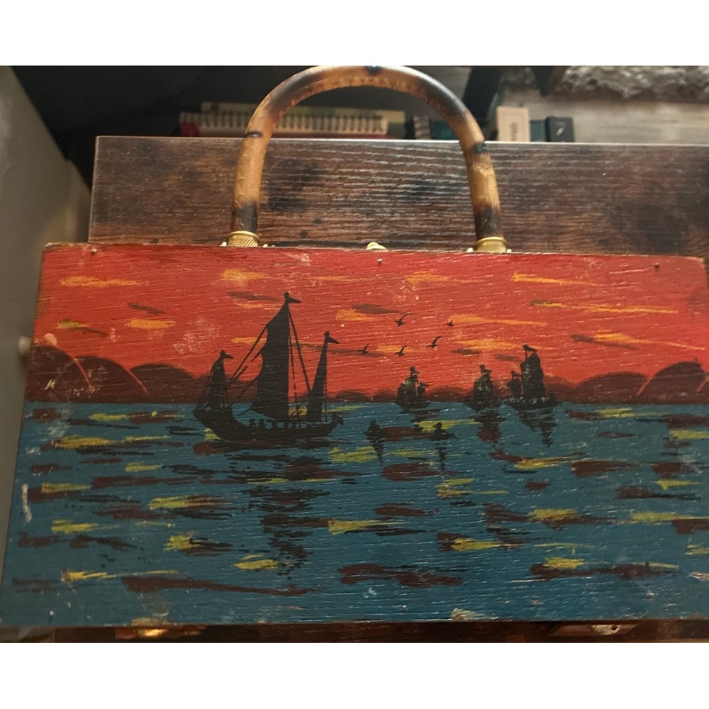 Vintage 1950s Simon Box Purse Wood Hong Kong